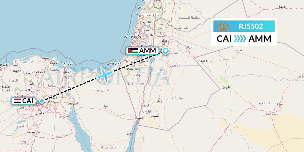 RJ5502 Royal Jordanian Flight Map: Cairo to Amman