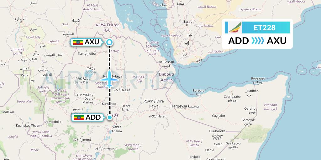 ET228 Ethiopian Airlines Flight Map: Addis Ababa to Axum