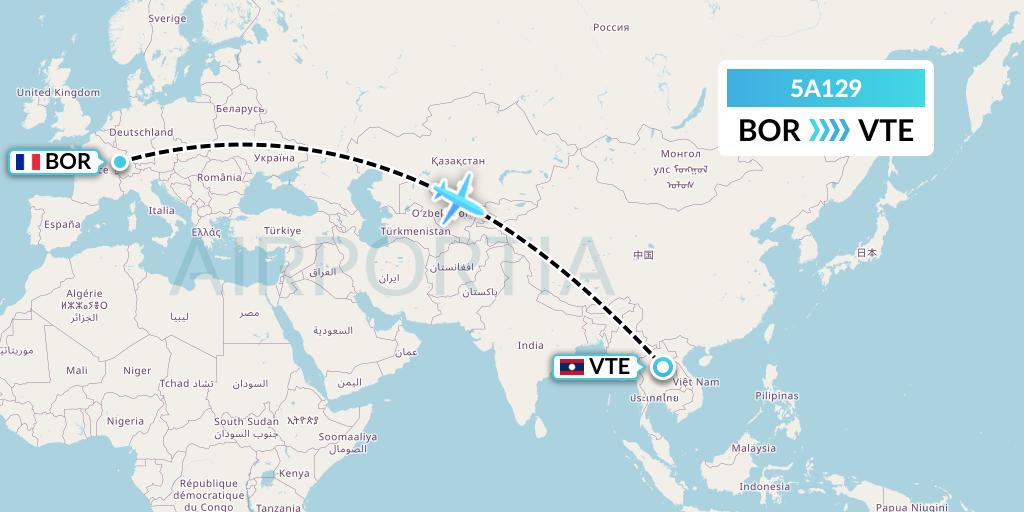5A129 Alpine Air Express Flight Map: Belfort to Vientiane