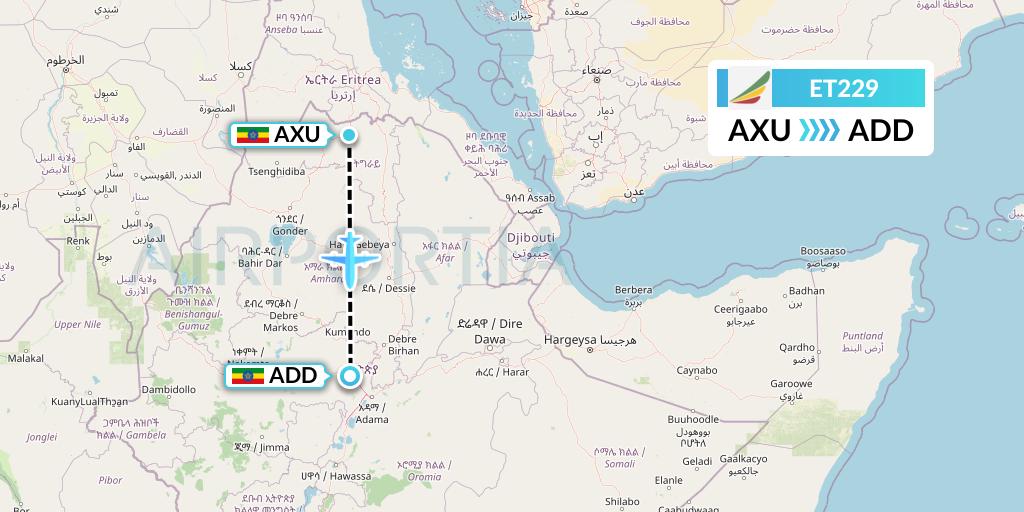 ET229 Ethiopian Airlines Flight Map: Axum to Addis Ababa