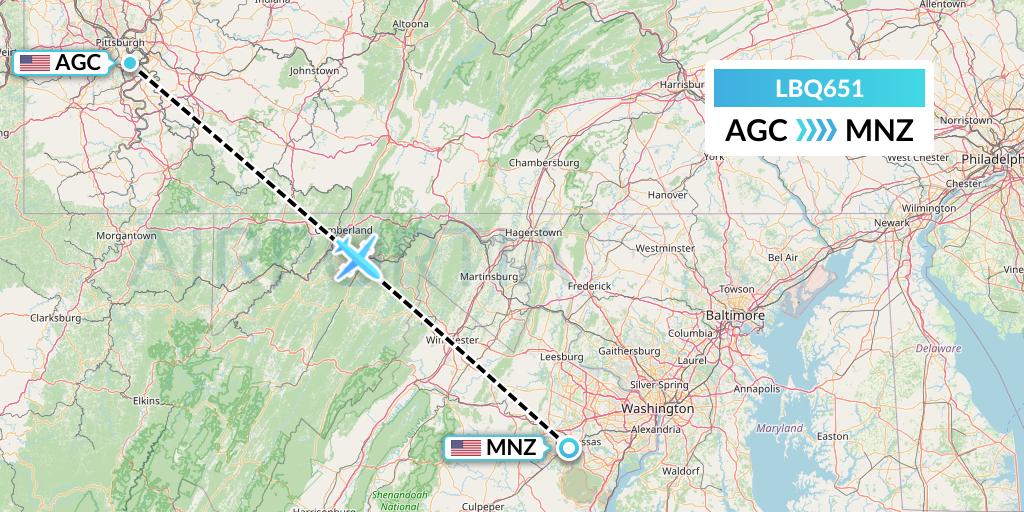 LBQ651 Quest Diagnostics Flight Map: Pittsburgh to Manassas