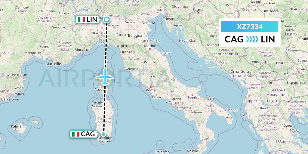 XZ7334 Aeroitalia Flight Map: Cagliari to Milan