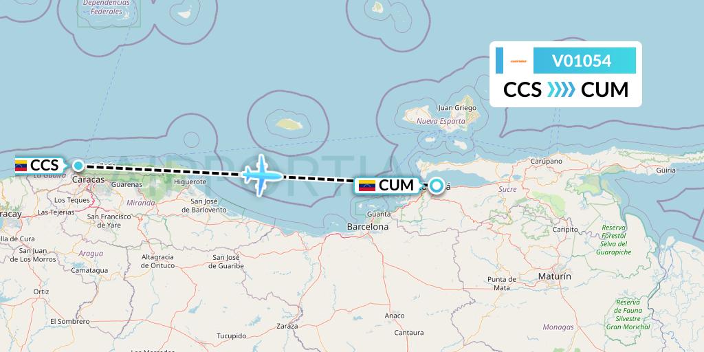 V01054 Conviasa Flight Map: Caracas to Venezuela