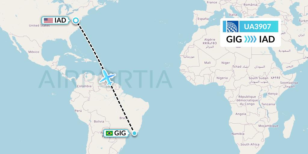 UA3907 United Airlines Flight Map: Rio de Janeiro to Washington