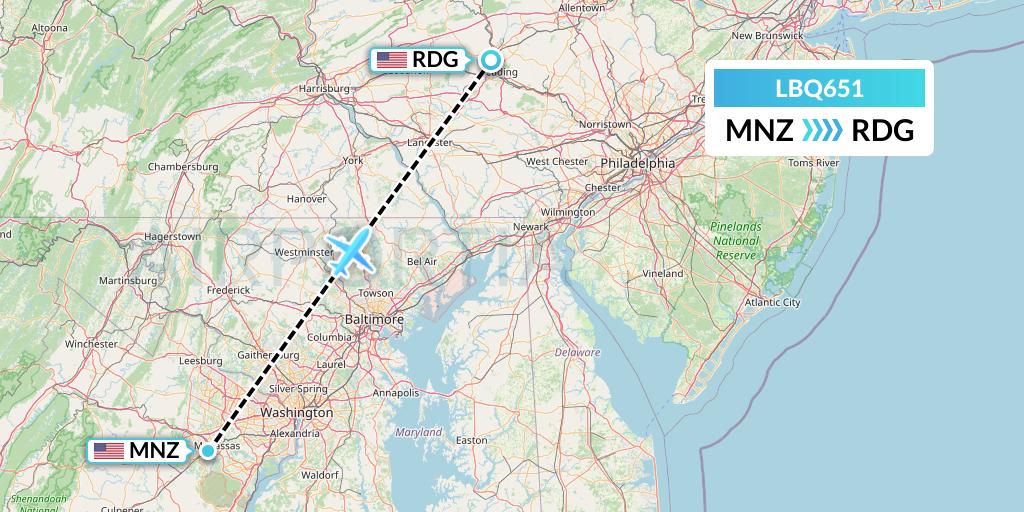 LBQ651 Quest Diagnostics Flight Map: Manassas to Reading