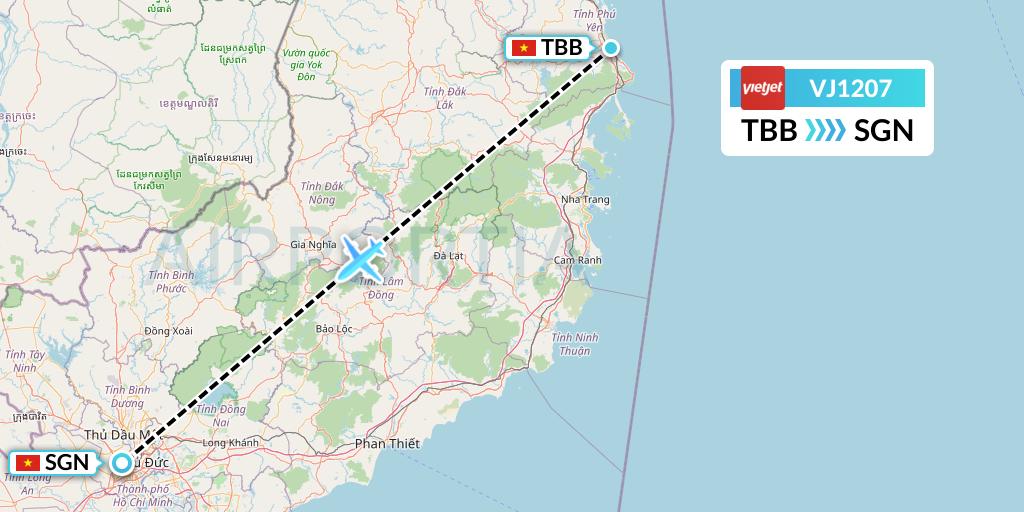 VJ1207 VietJet Air Flight Map: Tuy Hoa to Ho Chi Minh City