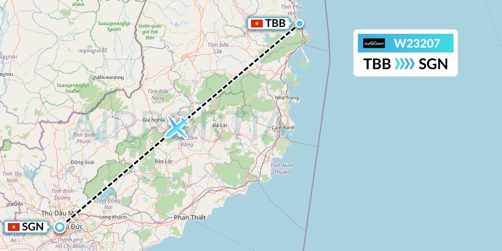 W23207 Flex Flight Flight Map: Tuy Hoa to Ho Chi Minh City