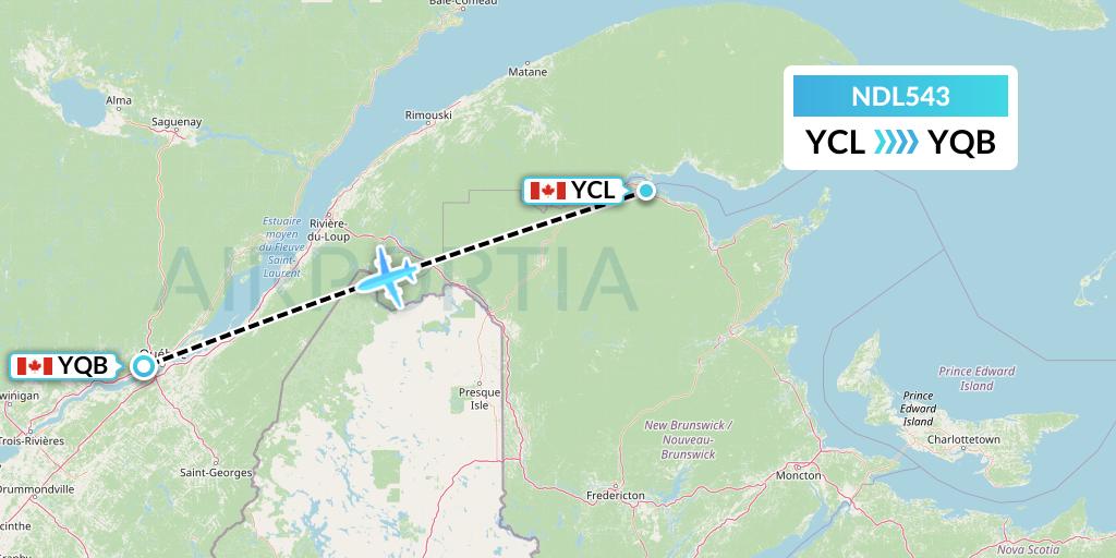 NDL543 Chrono Aviation Flight Map: Charlo to Quebec