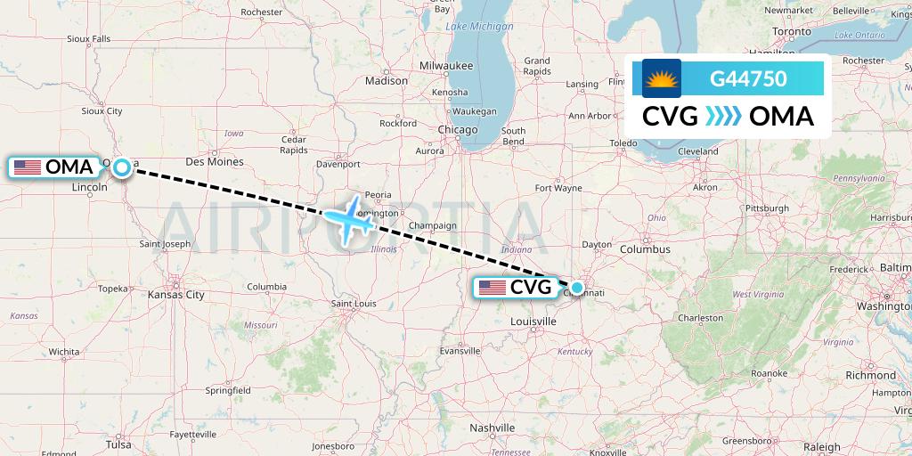 G44750 Allegiant Air Flight Map: Cincinnati to Omaha