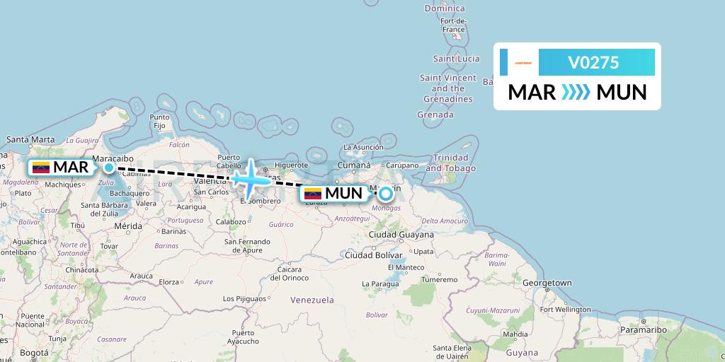 V0275 Conviasa Flight Map: Maracaibo to Maturin