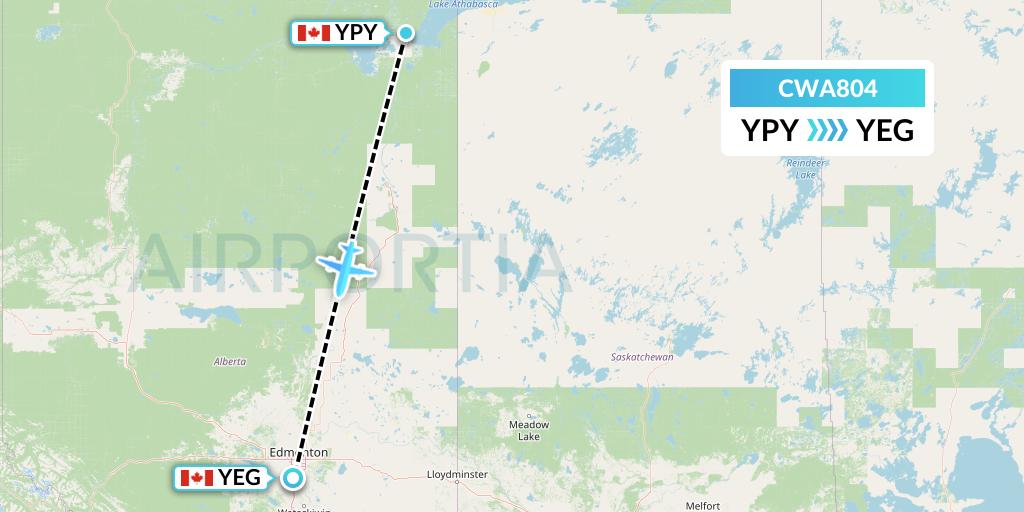 CWA804 Can West Corporate Air Charters Ltd. Flight Map: Fort Chipewyan to Edmonton