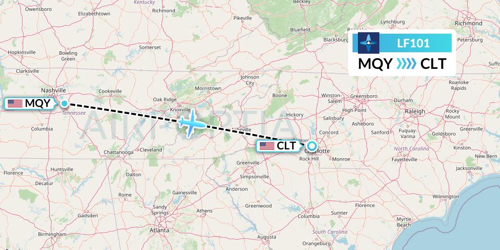 LF101 Corporate Flight Management Flight Map: Smyrna to Charlotte