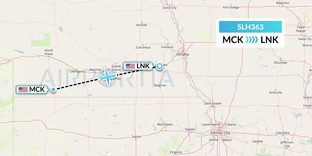 SLH363 Silverhawk Aviation Flight Map: McCook to Lincoln