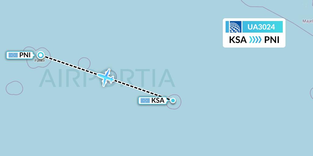 UA3024 United Airlines Flight Map: Kosrae to Pohnpei