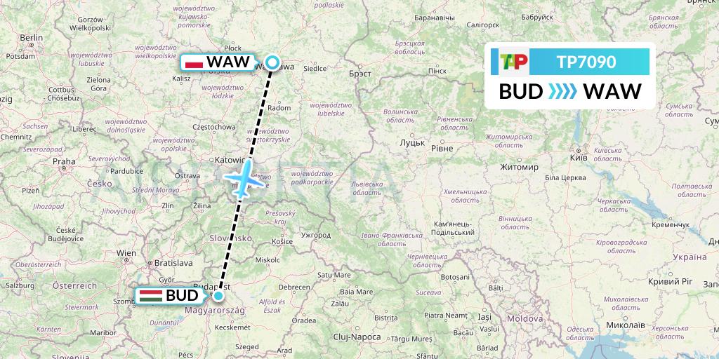 TP7090 TAP Portugal Flight Map: Budapest to Warsaw