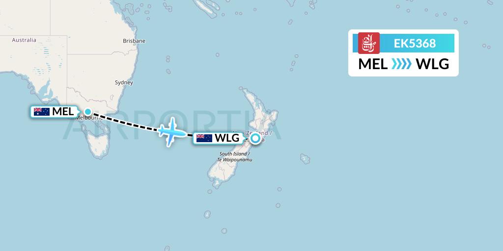 EK5368 Emirates Flight Map: Melbourne to Wellington