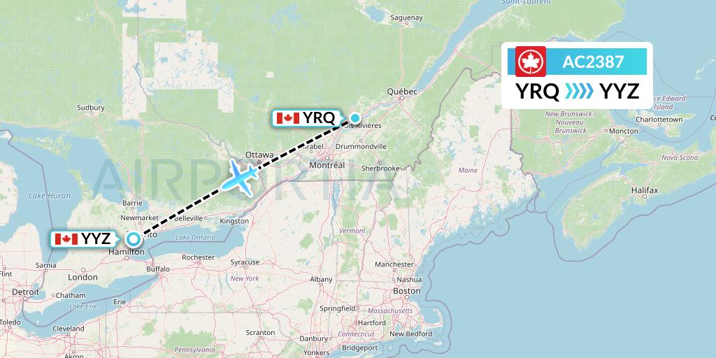 AC2387 Air Canada Flight Map: Trois-Rivieres to Toronto