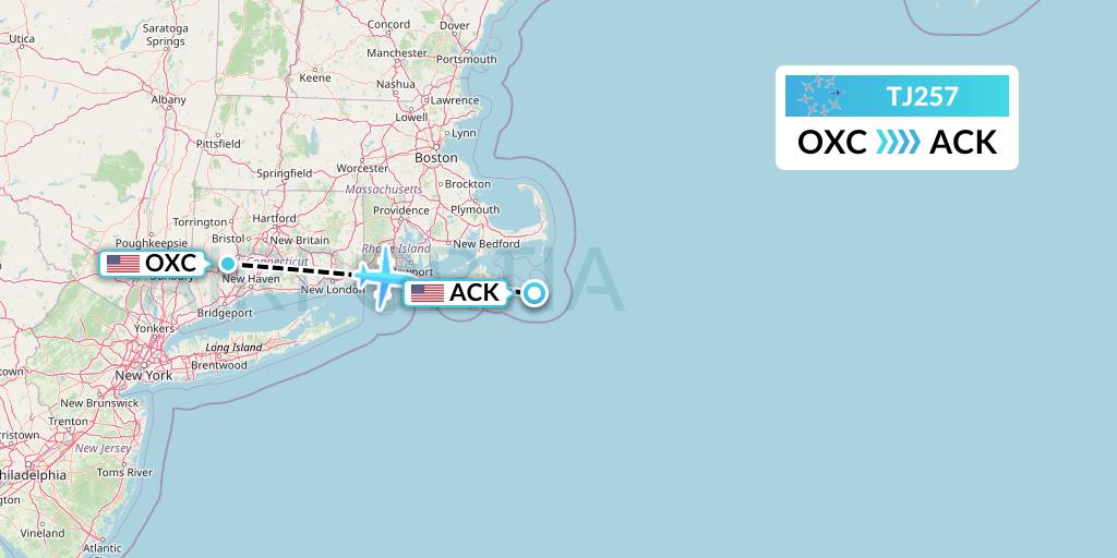 TJ257 Tradewind Aviation Flight Map: Oxford to Nantucket