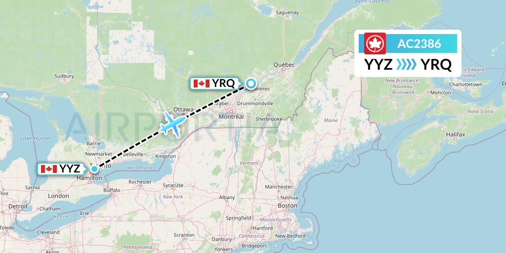 AC2386 Air Canada Flight Map: Toronto to Trois-Rivieres