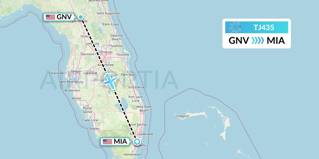TJ435 Tradewind Aviation Flight Map: Gainesville to Miami