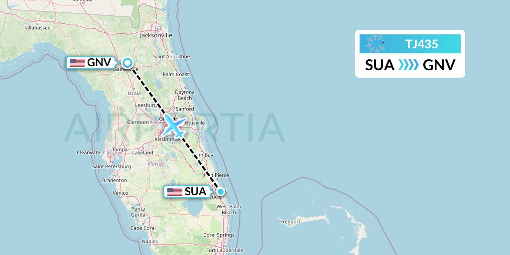 TJ435 Tradewind Aviation Flight Map: Stuart to Gainesville
