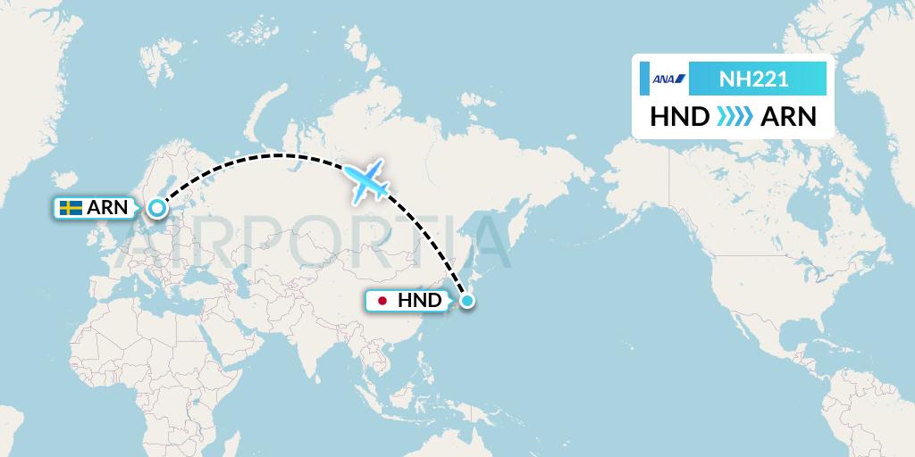 NH221 All Nippon Airways Flight Map: Tokyo to Stockholm