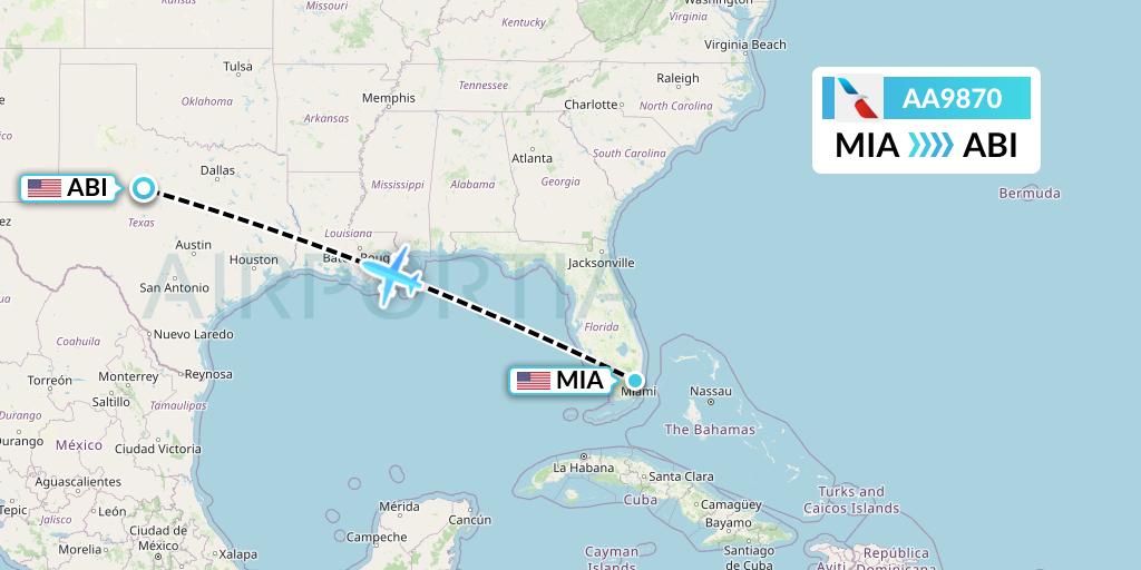 AA9870 American Airlines Flight Map: Miami to Abilene