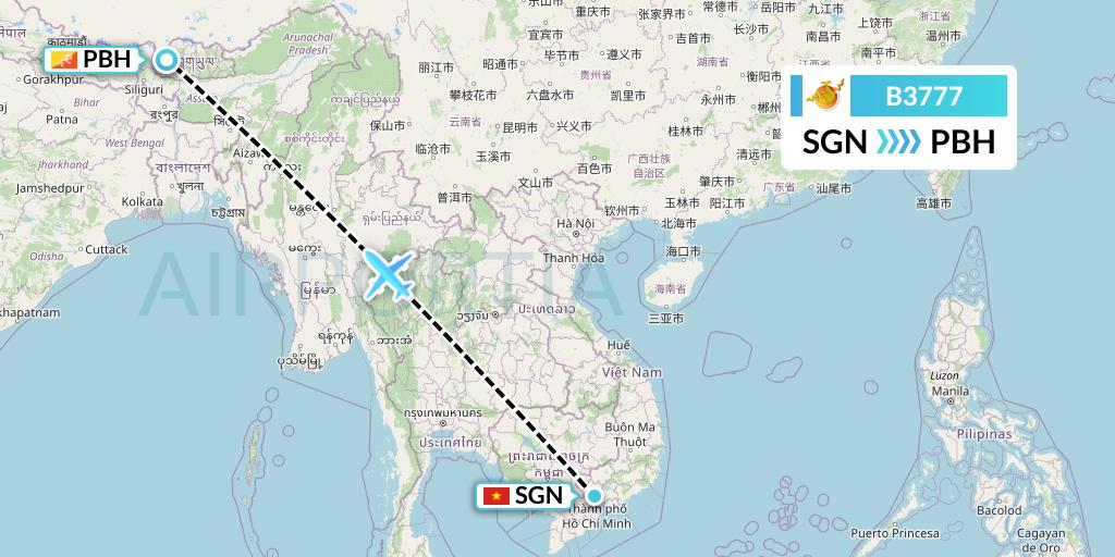 B3777 Flight Status Bhutan Airlines: Ho Chi Minh City to Paro (BTN777)