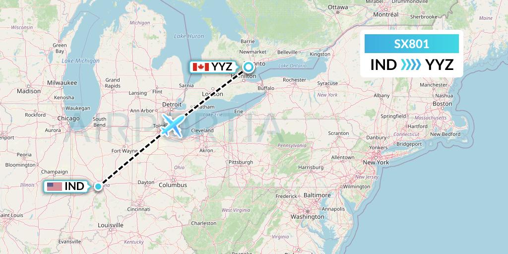 SX801 Flygta Airlines Flight Map: Indianapolis to Toronto