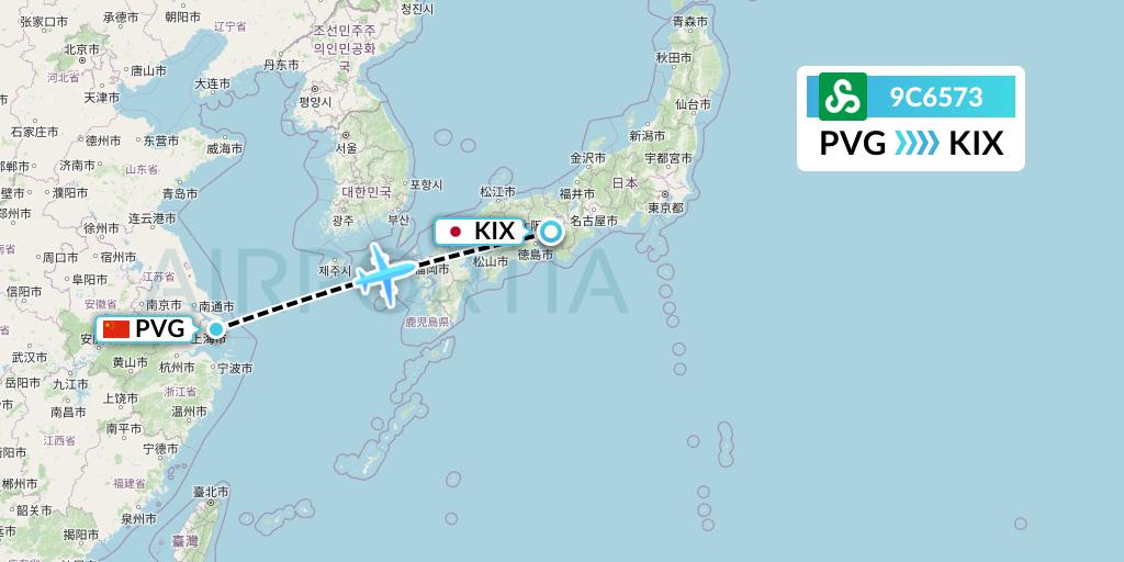9C6573 Spring Airlines Flight Map: Shanghai to Osaka