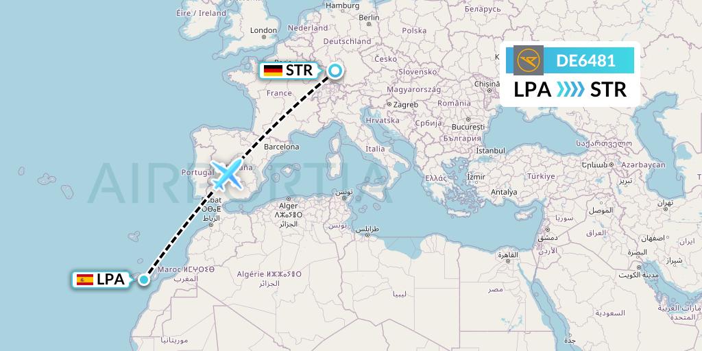 DE6481 Condor Flight Map: Las Palmas to Stuttgart