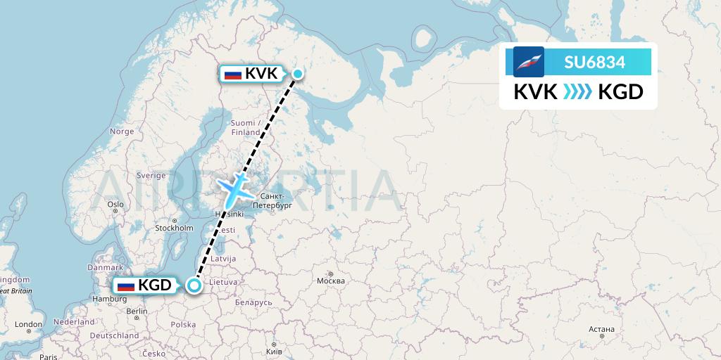SU6834 Aeroflot Flight Map: Apatity to Kaliningrad