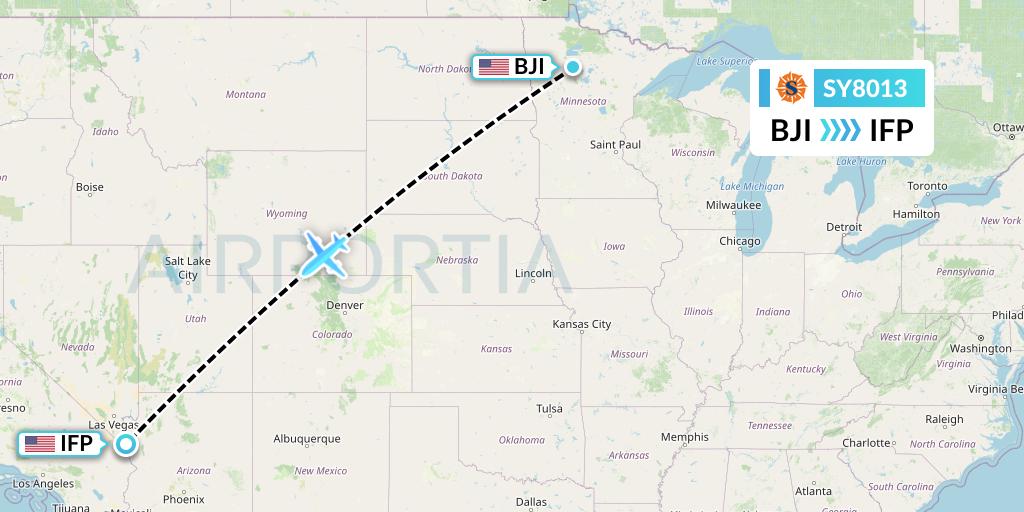 SY8013 Sun Country Airlines Flight Map: Bemidji to Bullhead City