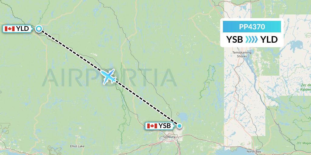 PP4370 Jet Aviation Business Jets Flight Map: Sudbury to Chapleau
