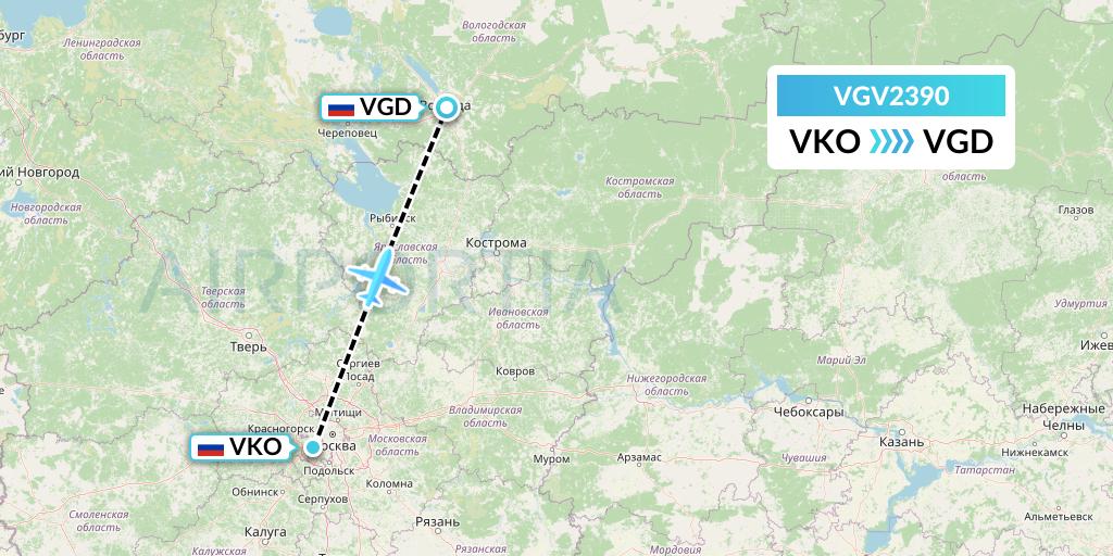 VGV2390 Vologda Air Enterprise Flight Map: Moscow to Vologda