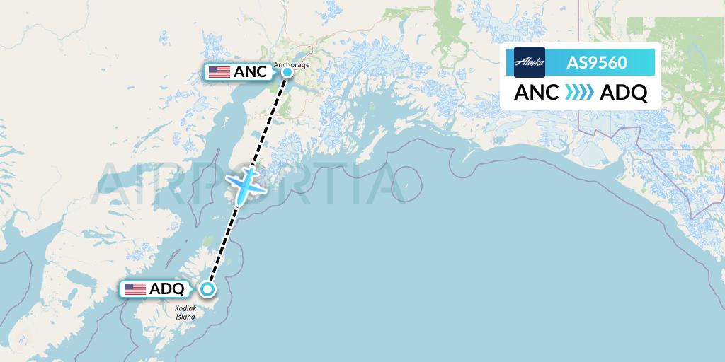AS9560 Alaska Airlines Flight Map: Anchorage to Kodiak