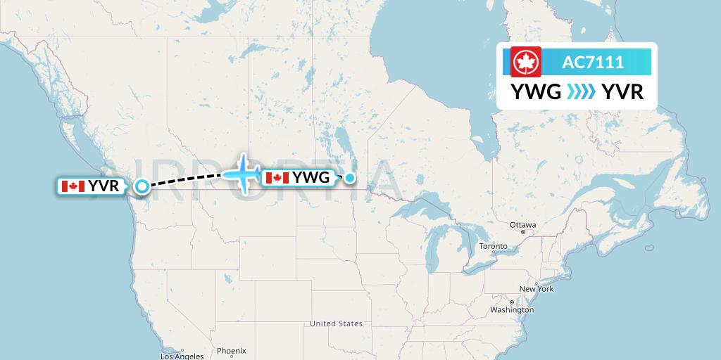 AC7111 Air Canada Flight Map: Winnipeg to Vancouver