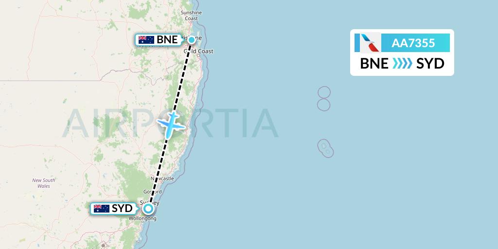 AA7355 American Airlines Flight Map: Brisbane to Sydney