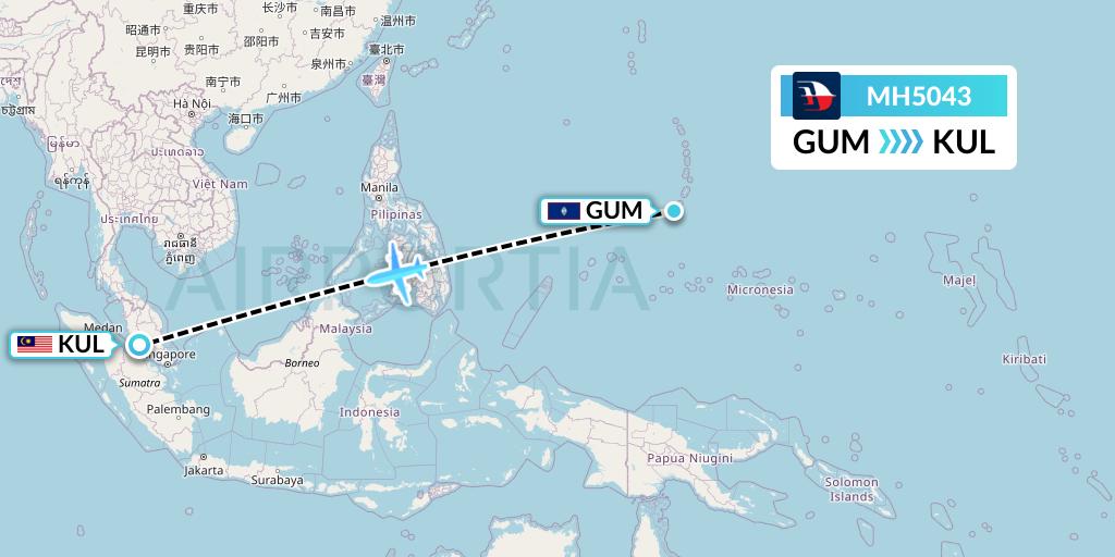 MH5043 Malaysia Airlines Flight Map: Guam to Kuala Lumpur