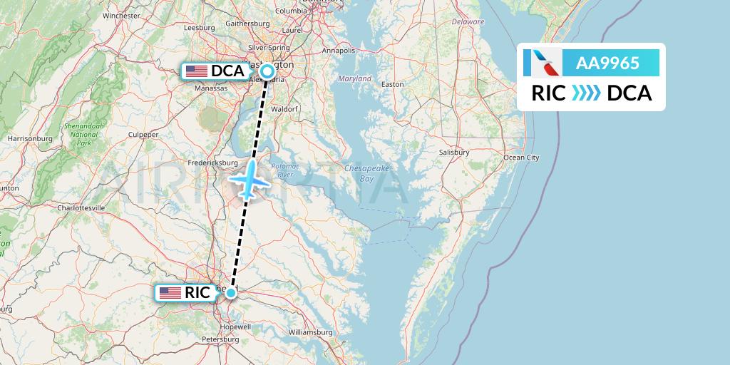 AA9965 American Airlines Flight Map: Richmond to Washington