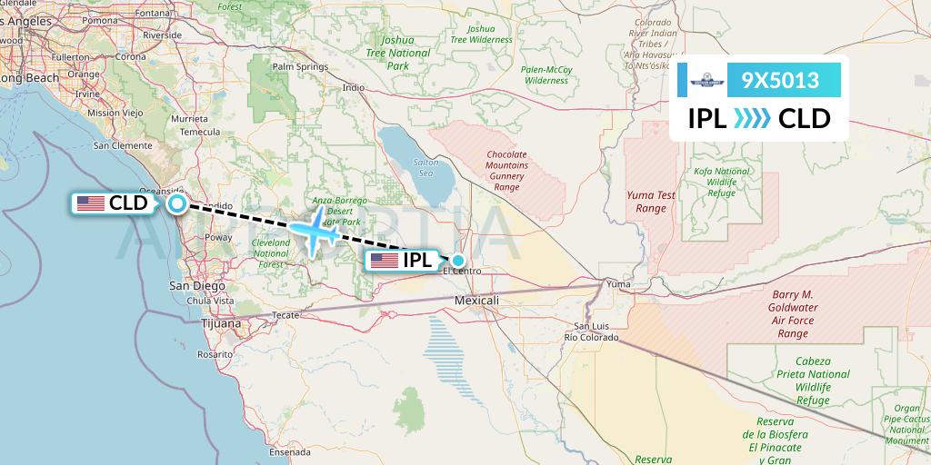 9X5013 Southern Airways Express Flight Map: Imperial to San Diego