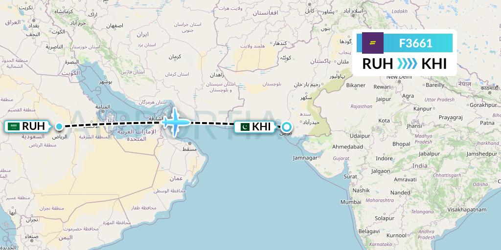 F3661 flydeal Flight Map: Riyadh to Karachi