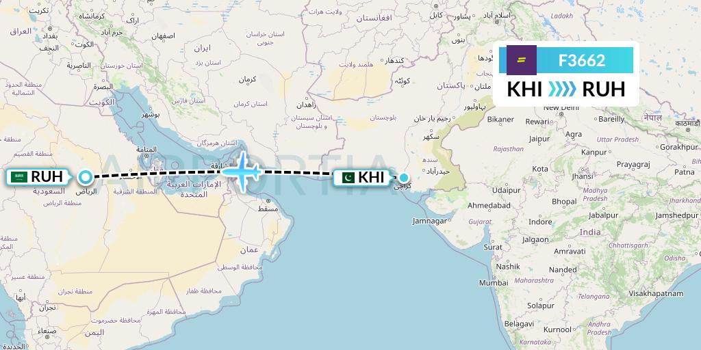 F3662 flydeal Flight Map: Karachi to Riyadh