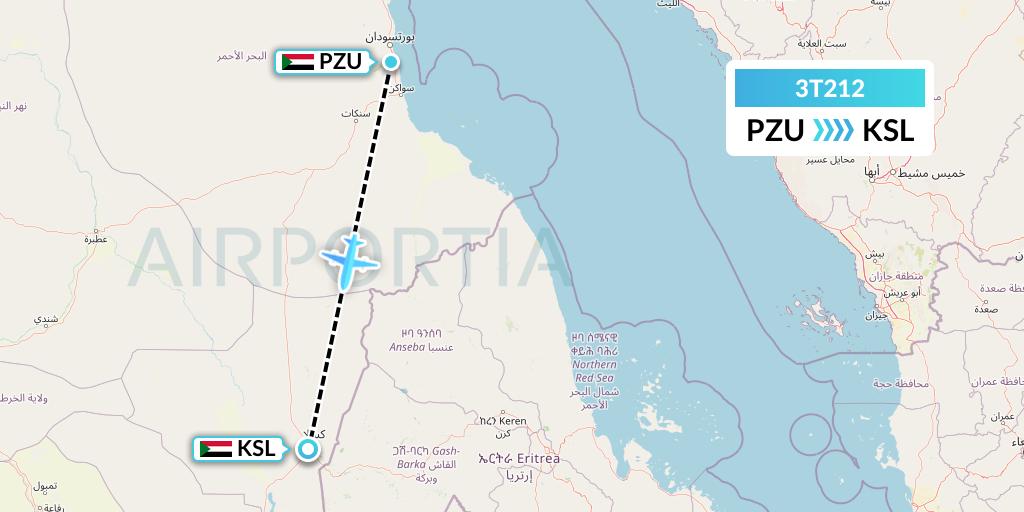 3T212 Tarco Airlines Flight Map: Port Sudan to Kassala