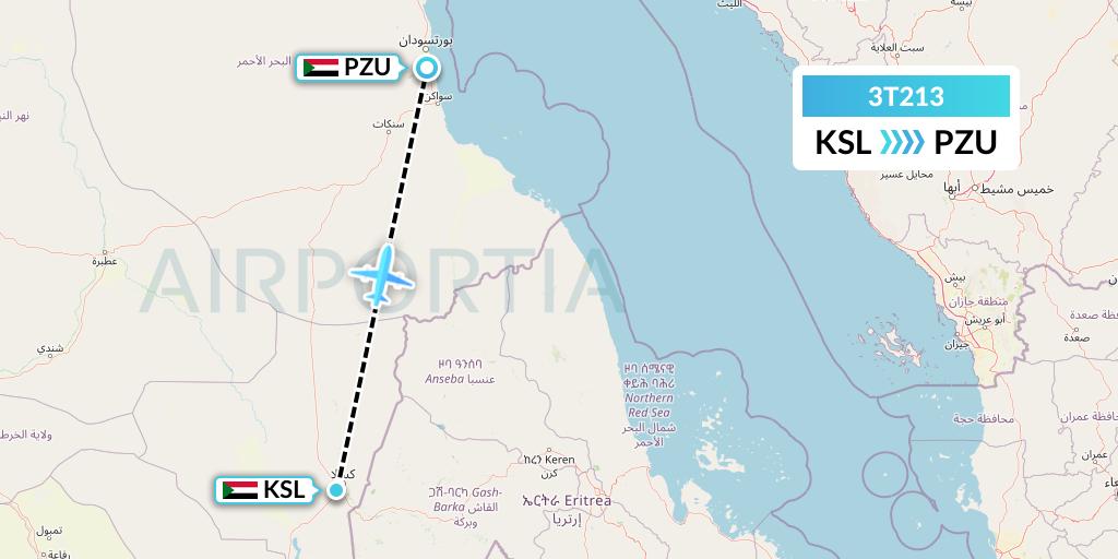3T213 Tarco Airlines Flight Map: Kassala to Port Sudan