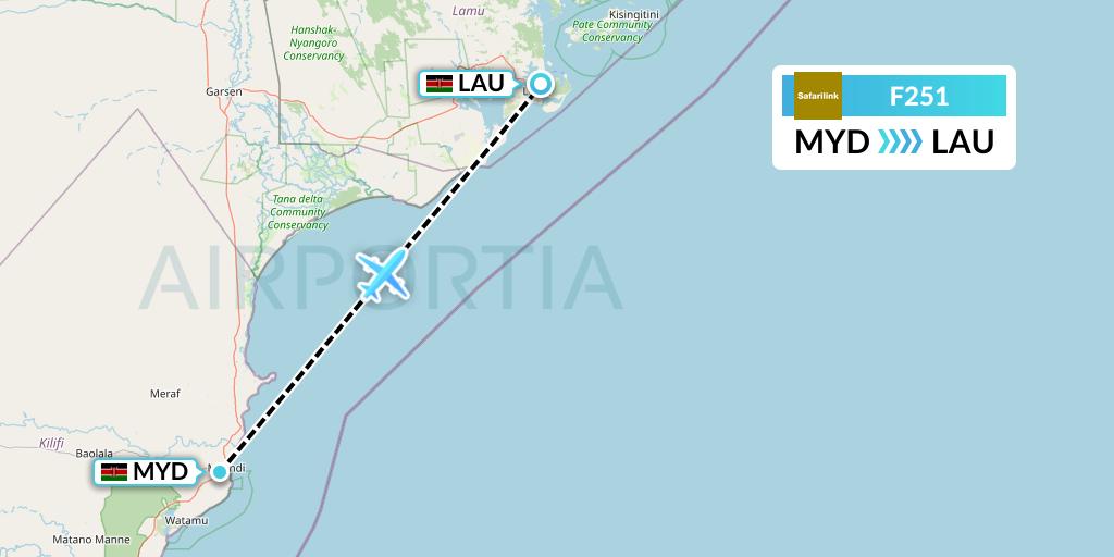 F251 Safarilink Aviation Flight Map: Malindi to Lamu