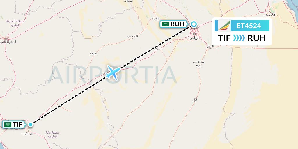 ET4524 Ethiopian Airlines Flight Map: Taif to Riyadh