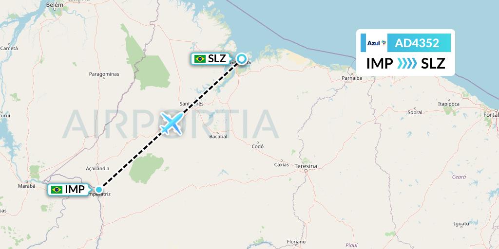 AD4352 Azul Brazilian Airlines Flight Map: Imperatriz to Sao Luis
