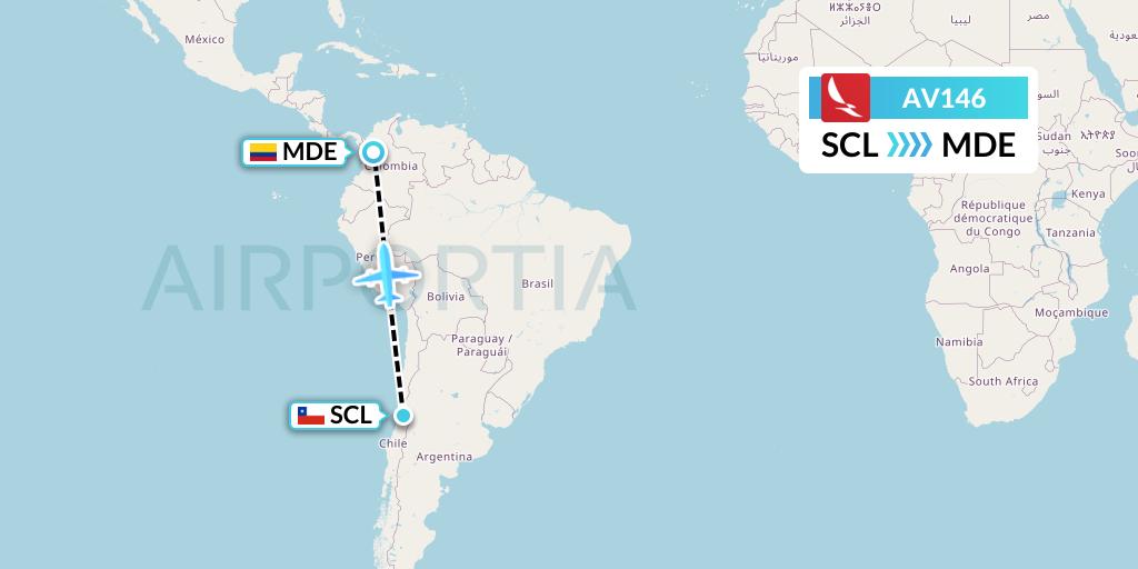 AV146 Avianca Flight Map: Santiago to Medellin