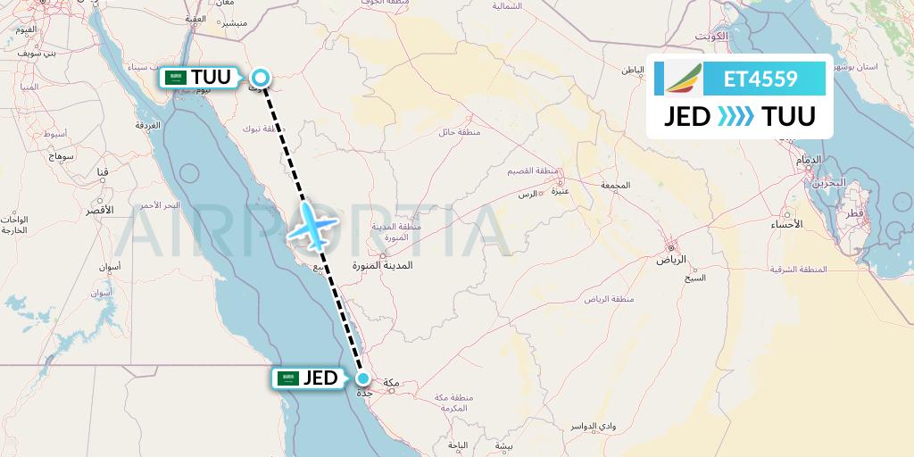 ET4559 Ethiopian Airlines Flight Map: Jeddah to Tabuk